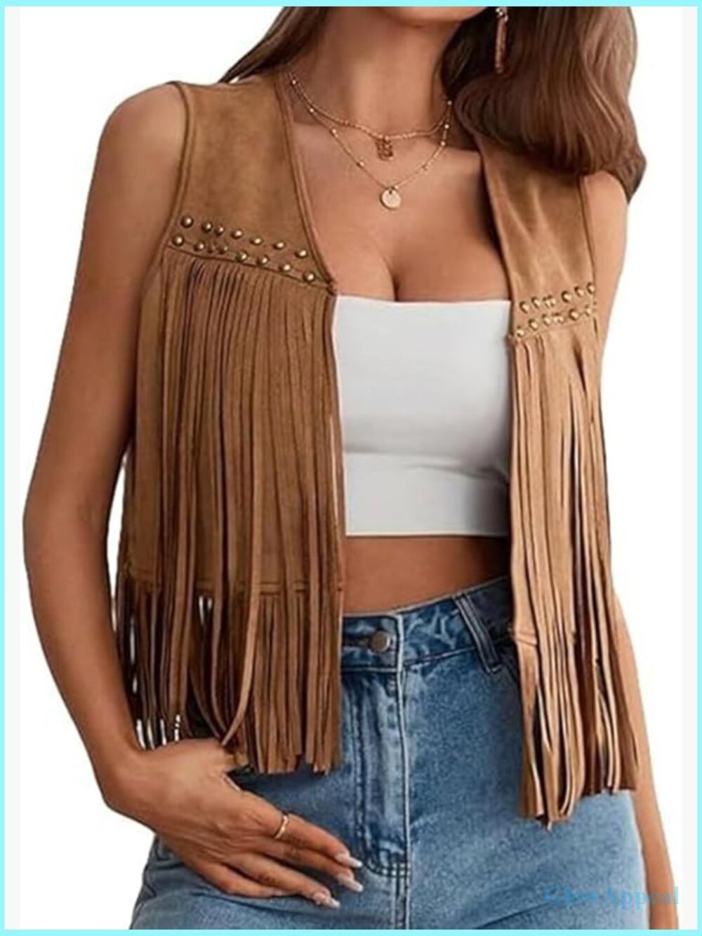 Sleeveless Fringe Vest with Studs Hippie Western 70s Streetwear Outerwear - Picture 1 of 6